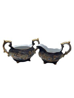 Vintage Dragonware Moriage Porcelain Creamer Sugar Bowl Set Sango China Japan
